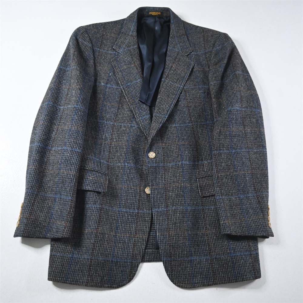 Vtg USA Made 43R Blue Gray Nailshead Wool Tweed Mens Blazer Jacket Sport Coat